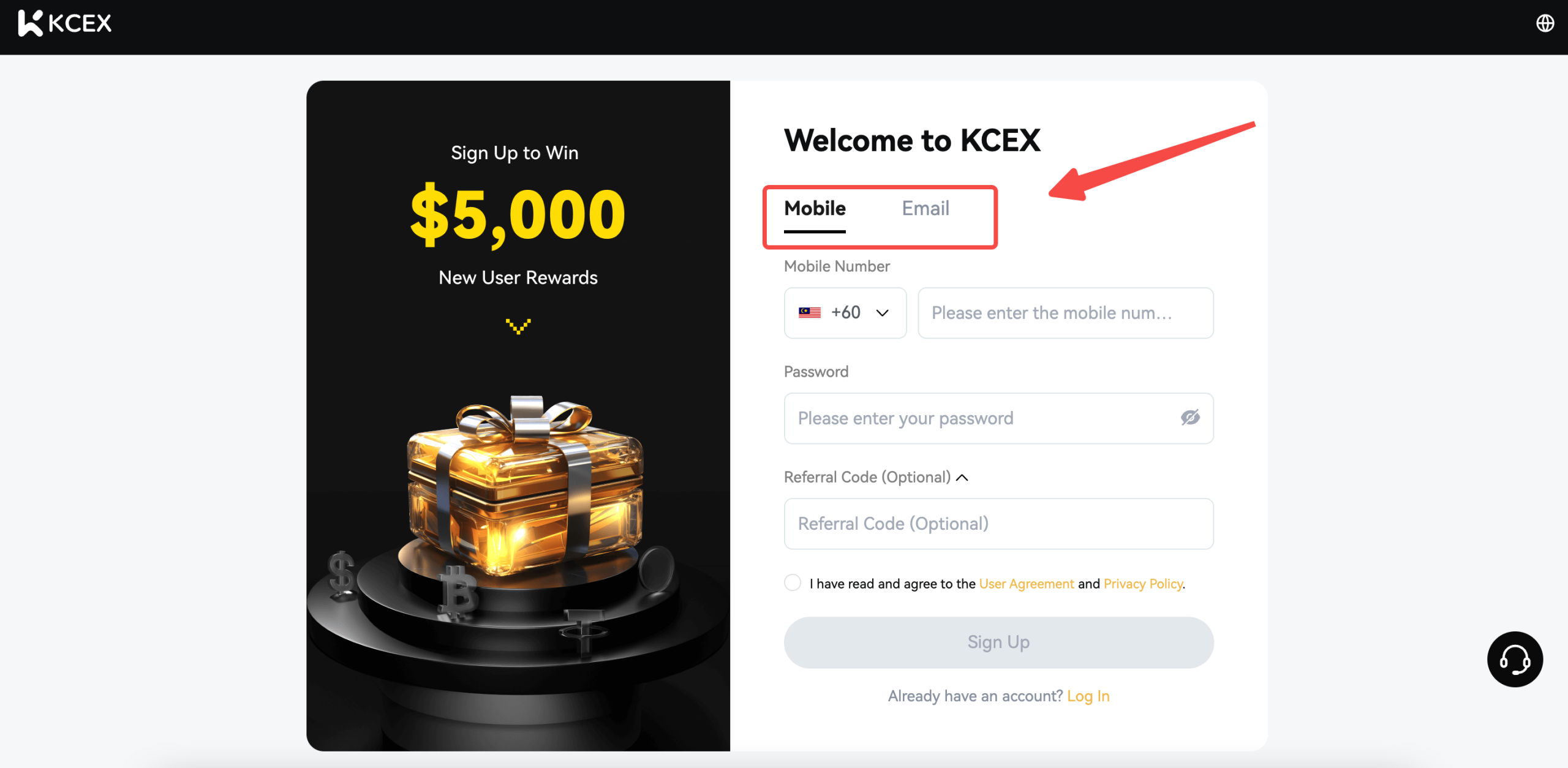 ثبت نام صرافی KCEX