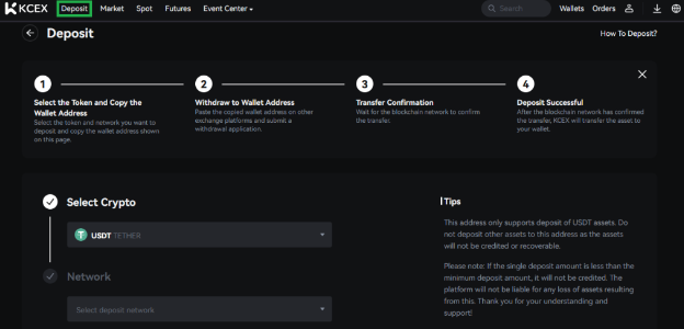 واریز ارز دیجیتال در KCEX